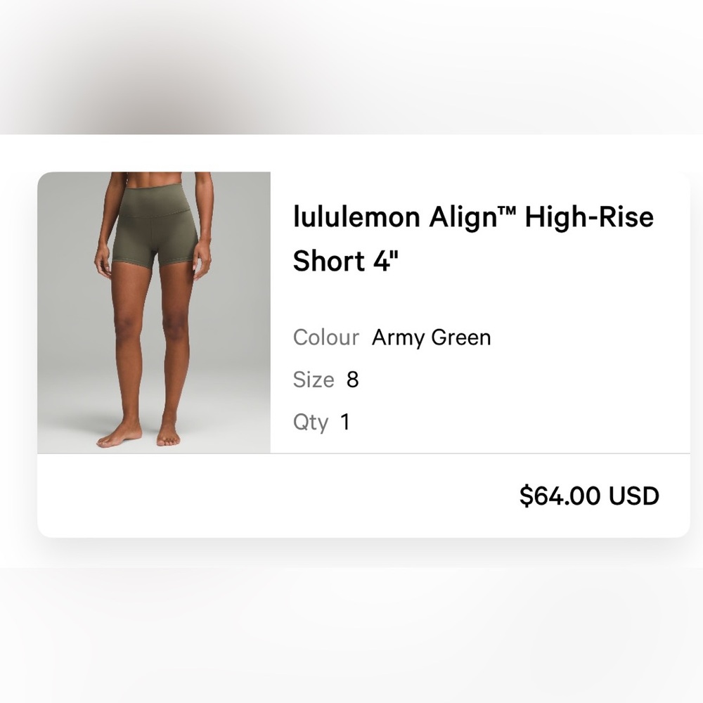 Lululemon size 8 biker shorts army green